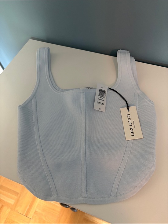 Babaton Tops - Babaton Sculpt Knit Light Blue Tank Top